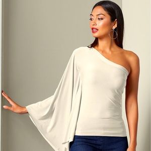 Venus Off White Sheer One Shoulder Top